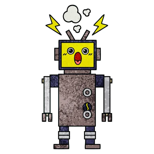 Retro grunge doku karikatür hatalı çalışan robot — Stok Vektör