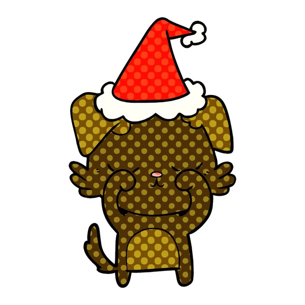 Noel Baba şapkası giyen bir köpek sevimli çizgi roman tarzı gösteren resim