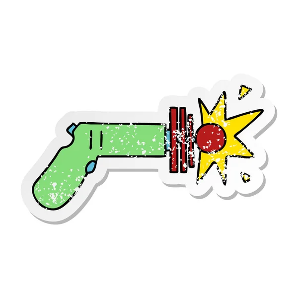 Distressed Sticker Quirky Hand Drawn Cartoon Laser Gun — Stock Vector