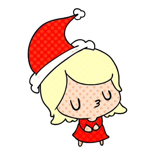 Dibujos animados de Navidad de chica kawaii — Vector de stock