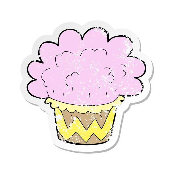 Autocollant Détresse Rétro Cupcake Dessin Animé — Image vectorielle