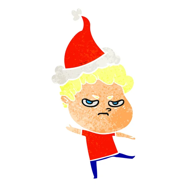 Retro cartoon of a angry man wearing santa hat — Stock Vector