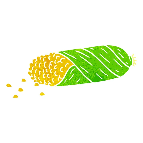 Retro cartoon doodle of fresh corn on the cob — Stock Vector