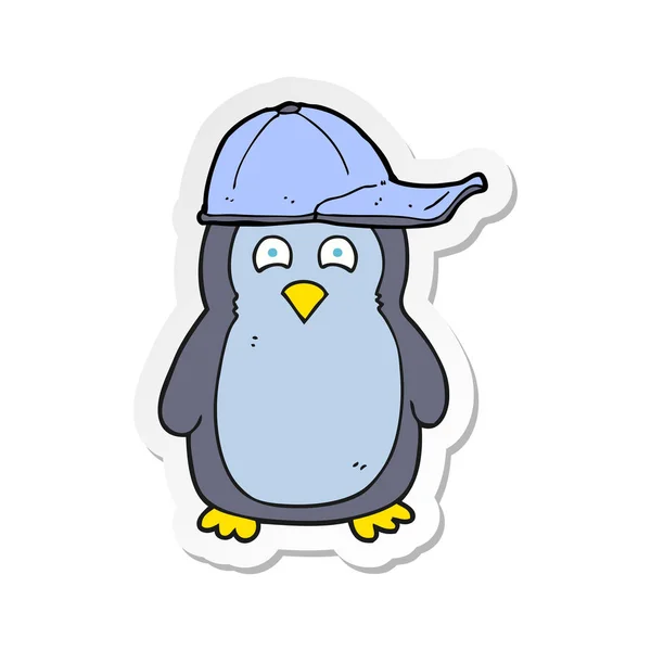 Adesivo Pinguino Del Fumetto Che Indossa Cappello — Vettoriale Stock