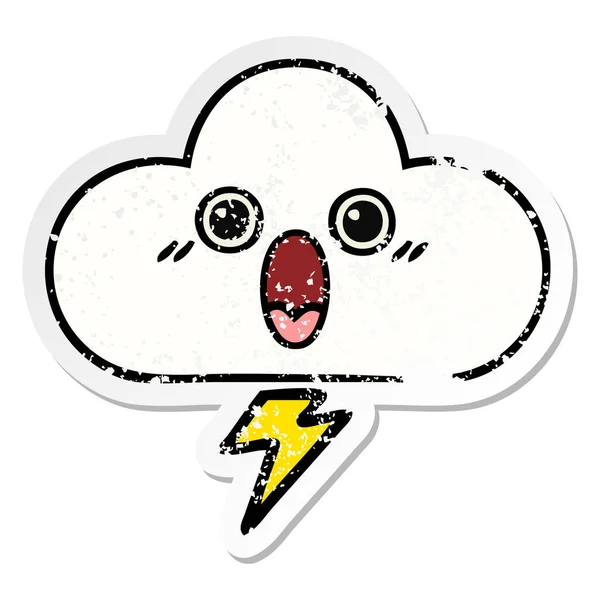 Verontruste Sticker Van Een Onweerswolk Cute Cartoon — Stockvector