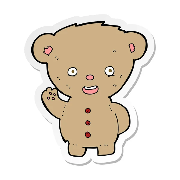 Sticker Cartoon Teddy Bear Waving — Stock Vector