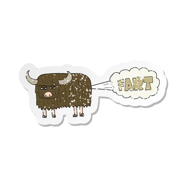 Retro Distressed Sticker Cartoon Hairy Cow Farting — Stock Vector