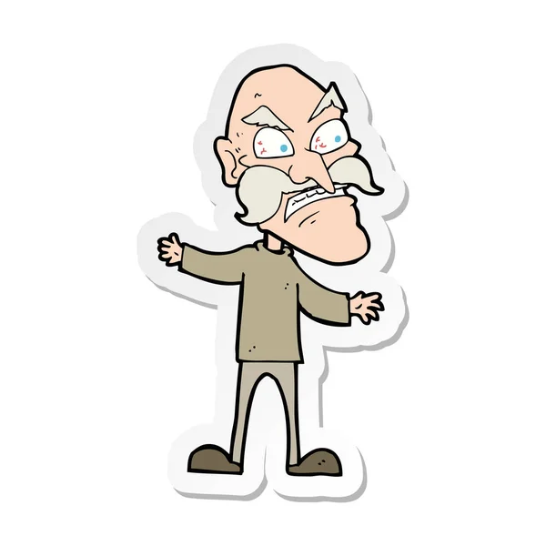 Sticker Cartoon Angry Old Man — Stock Vector