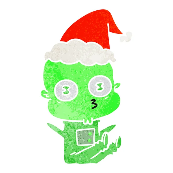 Desenhos animados retro de um homem estranho careca usando chapéu de Papai Noel — Vetor de Stock