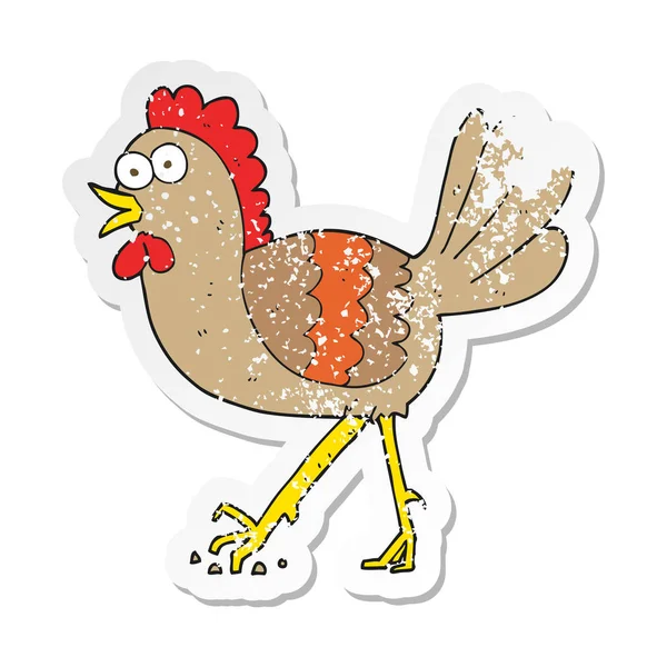 Retro noodlijdende sticker van een cartoon kip — Stockvector