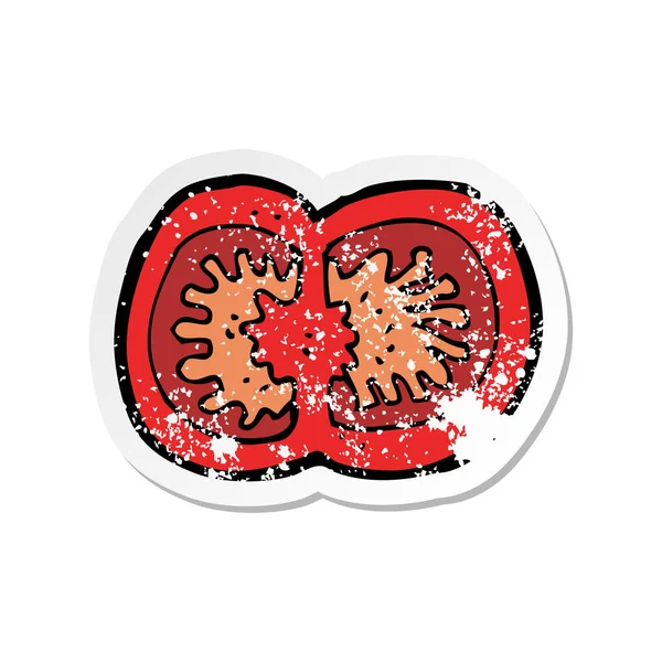 Retro Distressed Sticker Cartoon Sliced Tomato — Stock Vector