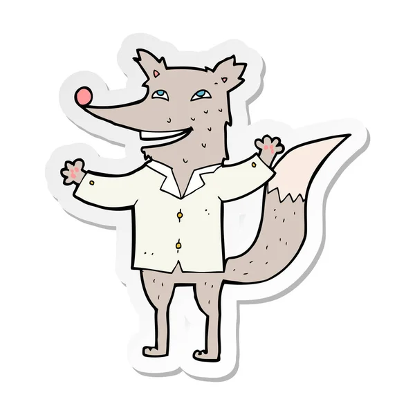 Aufkleber Eines Zeichentrick Glücklichen Wolfes Mit Hemd — Stockvektor