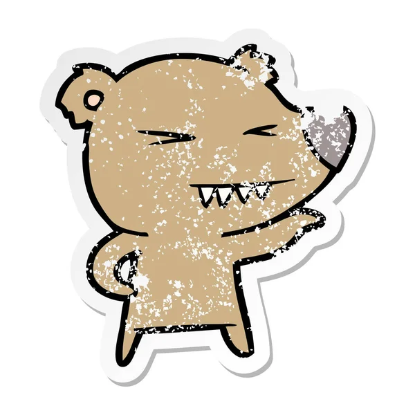 Засмучений наклейка злий ведмідь мультфільм — стоковий вектор