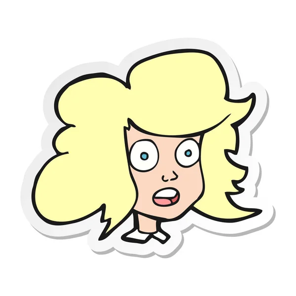 Sticker Cartoon Surprised Female Face — Stock Vector