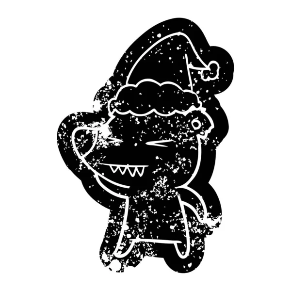 Wściekły niedźwiedź polarny kreskówka trudnej sytuacji ikona noszenie czapki santa — Wektor stockowy