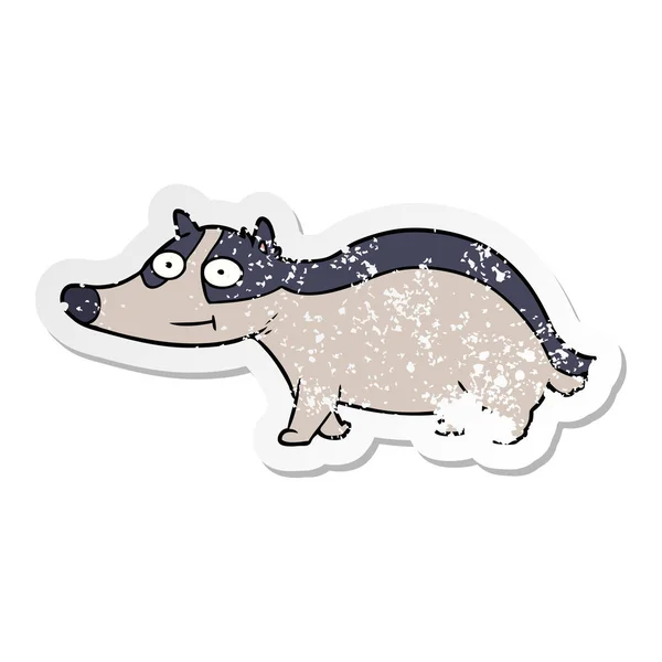 Verontruste Sticker Van Een Cartoon Vriendelijke Badger — Stockvector
