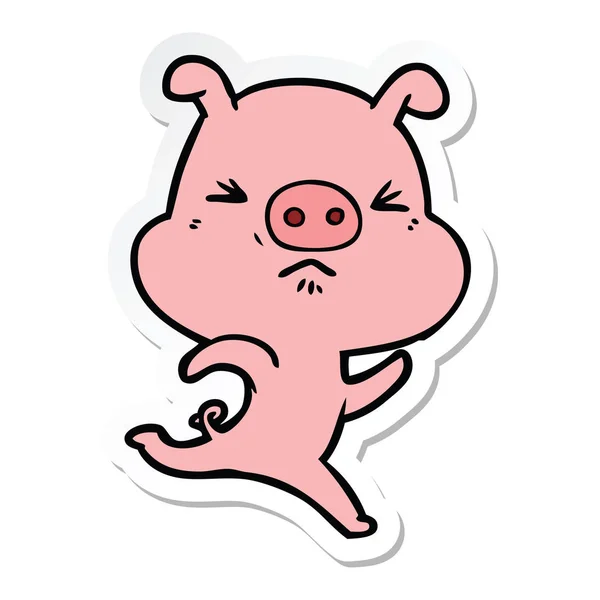 Sticker Cartoon Annoyed Pig Running — Stock Vector