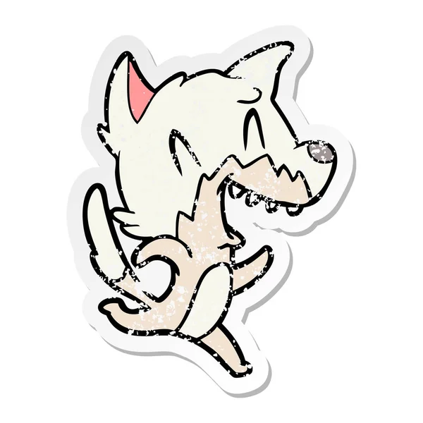 Distressed Sticker Laughing Fox Running Away — Stock Vector