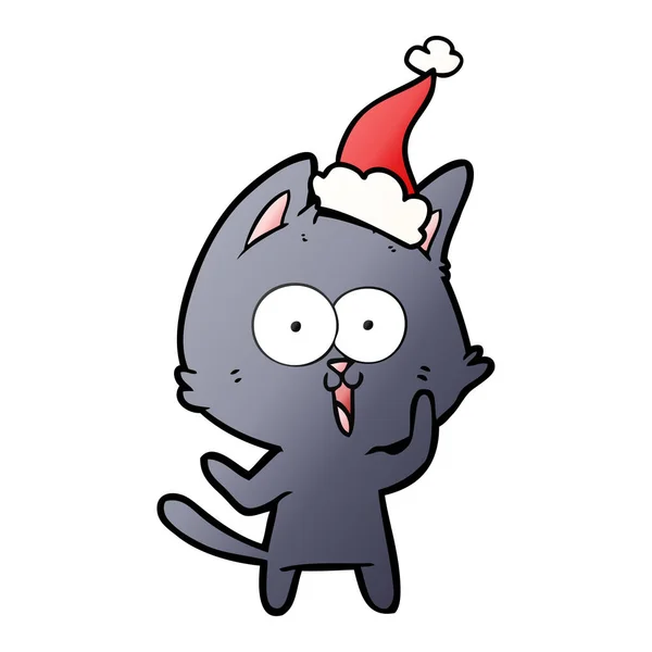 Desenho animado gradiente engraçado de um gato usando chapéu de santa — Vetor de Stock