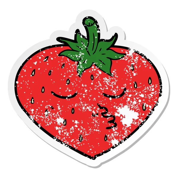 Nödställda klistermärke av en tecknad jordgubbe — Stock vektor
