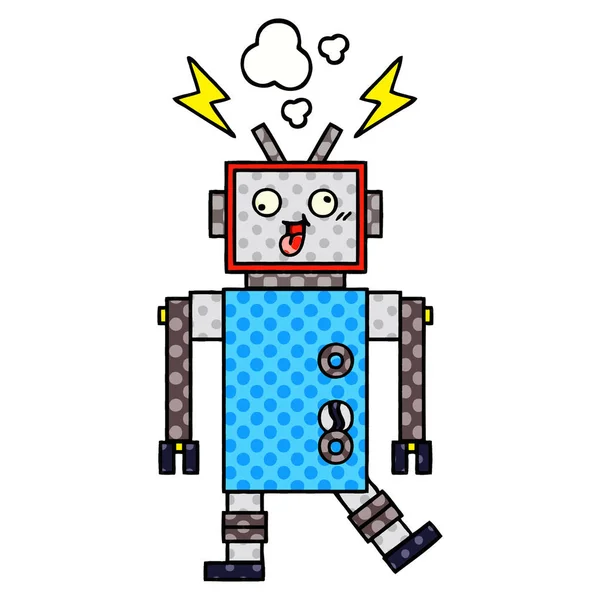 Cómic estilo dibujos animados robot roto loco — Vector de stock