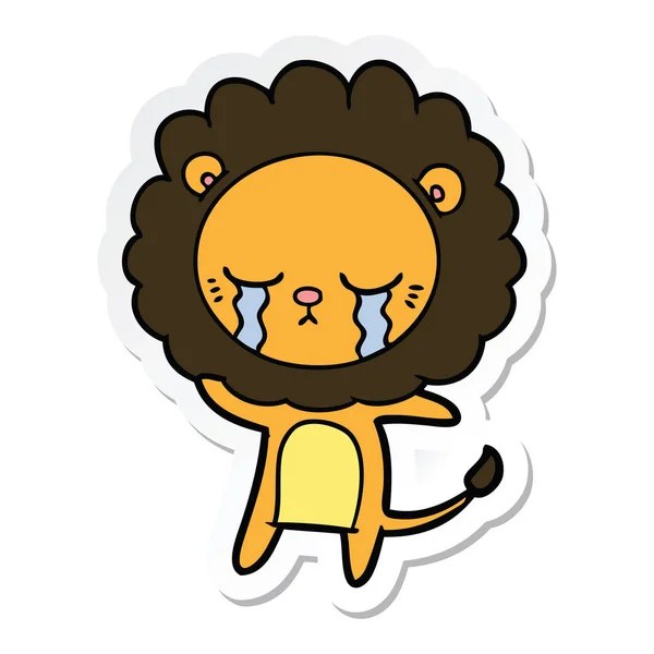 Klistermärke för ett gråtande tecknad lejon — Stock vektor