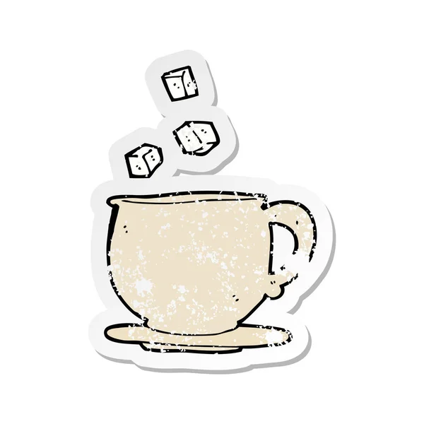 Adesivo Retro Angustiado Uma Xícara Chá Desenhos Animados Com Cubos — Vetor de Stock