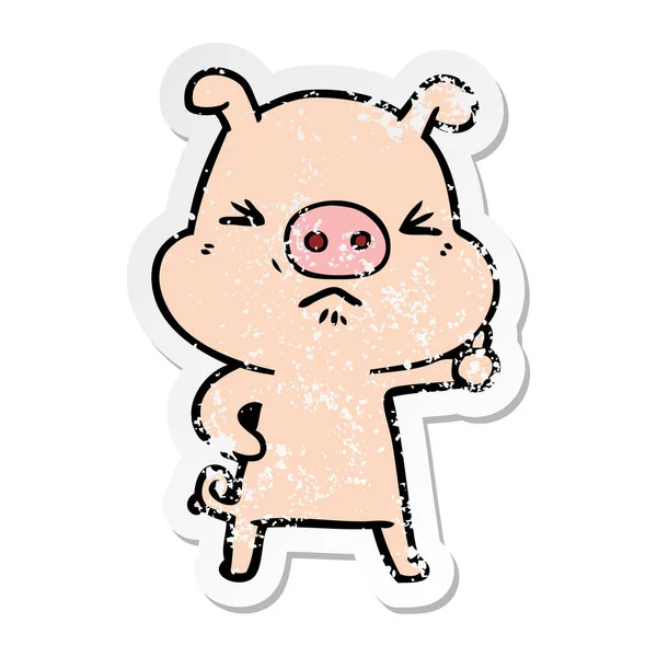 Distressed sticker of a cartoon angry pig — 图库矢量图片