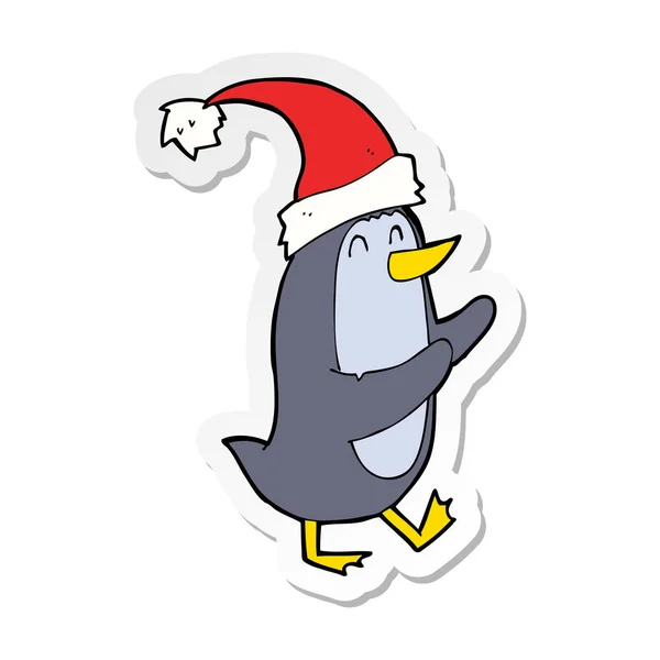 Pegatina de un pingüino de Navidad de dibujos animados — Archivo Imágenes Vectoriales