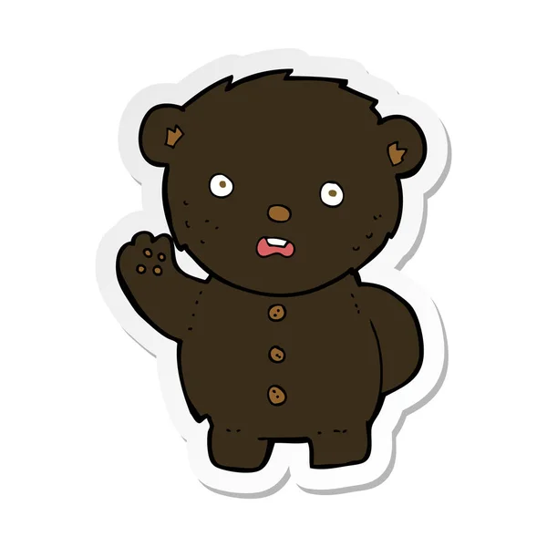Sticker Cartoon Unhappy Black Teddy Bear — Stock Vector