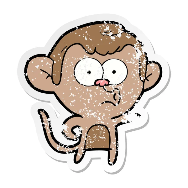 Distressed sticker of a cartoon pointing monkey — Stock Vector