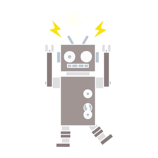 Egale Kleur Retro Cartoon Van Een Slecht Functionerende Robot — Stockvector