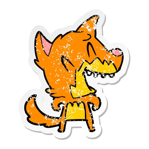 一个笑狐狸动画片的苦恼的贴纸 — 图库矢量图片