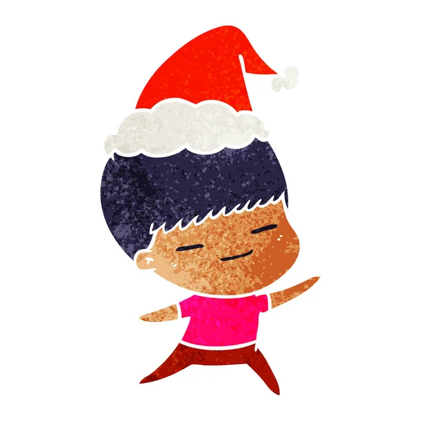 Dessin animé rétro d'un garçon suffisant portant un chapeau de Père Noël — Image vectorielle