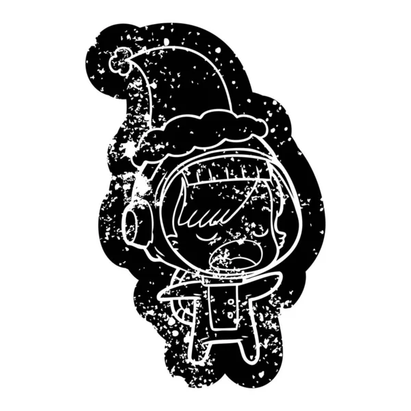 Причудливая Карикатурная Икона Говорящей Астронавтки Шляпе Санты — стоковый вектор