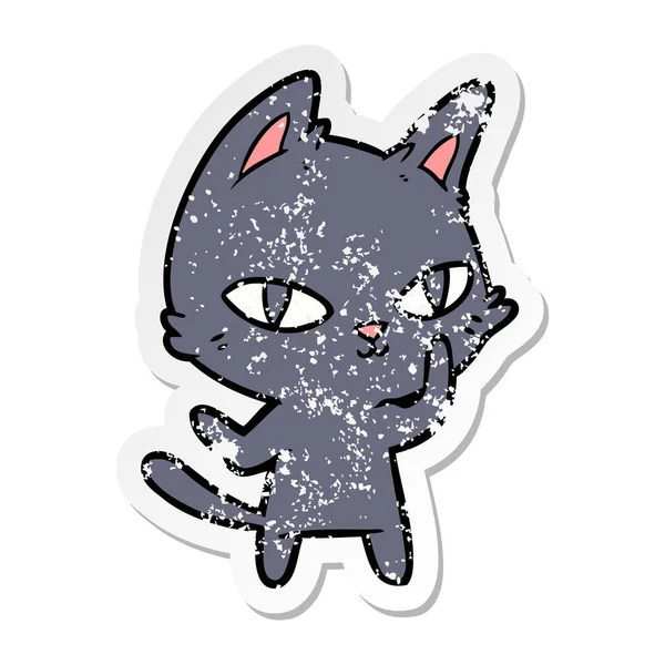 Distressed Sticker Cartoon Cat Staring — Stock Vector