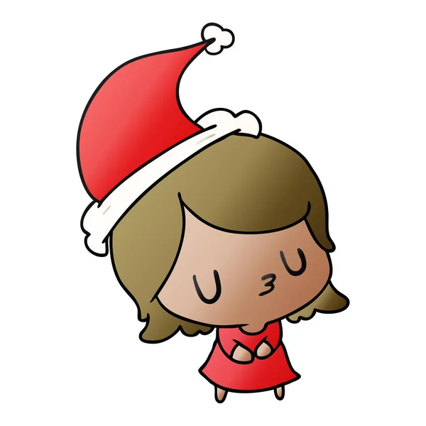 Dibujado Mano Navidad Gradiente Dibujos Animados Chica Kawaii — Vector de stock