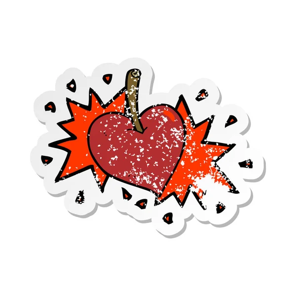 Etiqueta Angustiada Retro Uma Cereja Coração Amor Desenho Animado —  Vetores de Stock