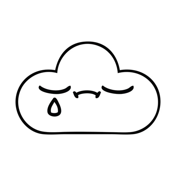 Dibujo Línea Dibujos Animados Una Nube Triste — Vector de stock