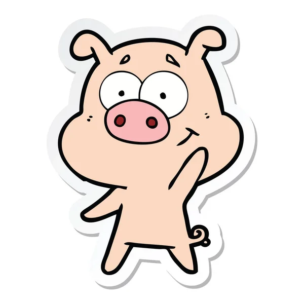 Etiqueta Porco Feliz Dos Desenhos Animados —  Vetores de Stock