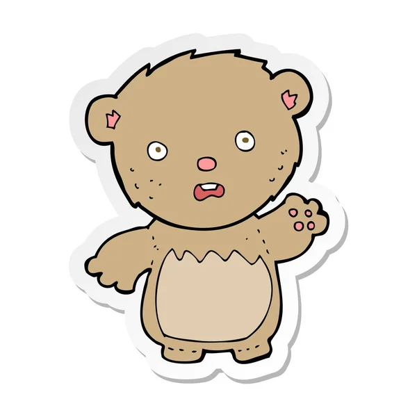 Pegatina de un oso de peluche preocupado de dibujos animados — Archivo Imágenes Vectoriales