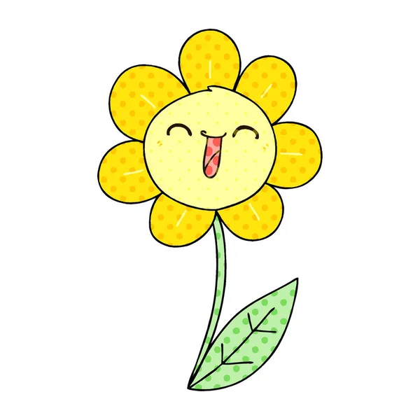 Comic Book Estilo Peculiar Dibujos Animados Feliz Flor — Vector de stock