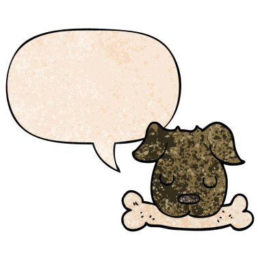 retro doku tarzında karikatür köpek ve kemik ve konuşma balonu