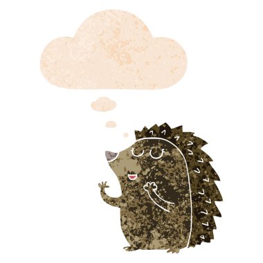 karikatür kirpi ve retro dokulu tarzında düşünce balonu