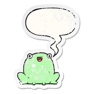 sevimli karikatür kurbağa ve konuşma balonu sıkıntılı etiket