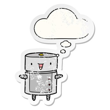 karikatür robot ve sıkıntılı yıpranmış etiket olarak kabarcık düşünce