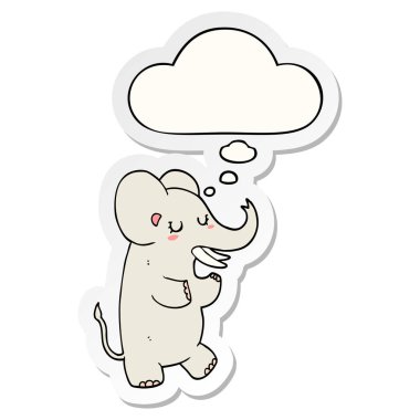 karikatür fil ve baskılı bir etiket olarak kabarcık düşünce