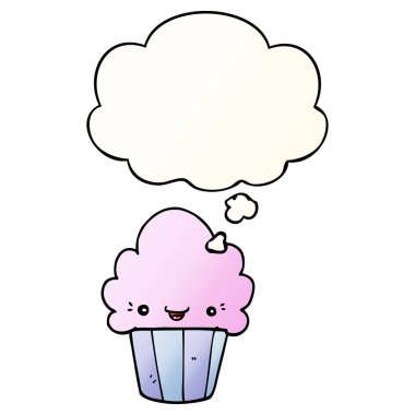 pürüzsüz degrade yüz ve düşünce balonu ile karikatür cupcake 