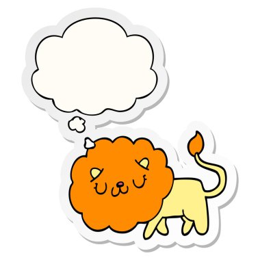 karikatür aslan ve baskılı bir etiket olarak kabarcık düşünce