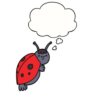 sevimli karikatür uğur böceği ve düşünce balonu